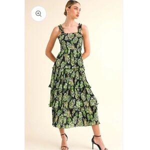 Reset by Jane Tiered Floral Midi Dress NWOT